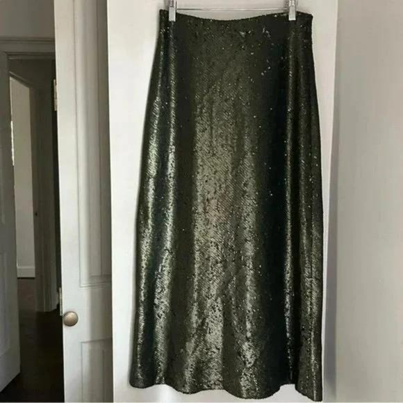 ZARA SEQUIN MIDI SKIRT GREEN NWT - Picture 7 of 7